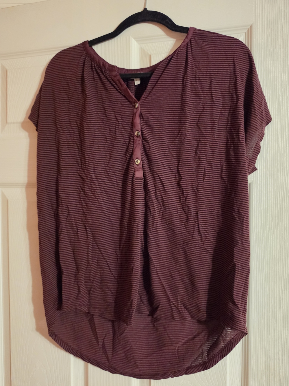 Lucky Brand Burgundy and Black Striped Henley Top